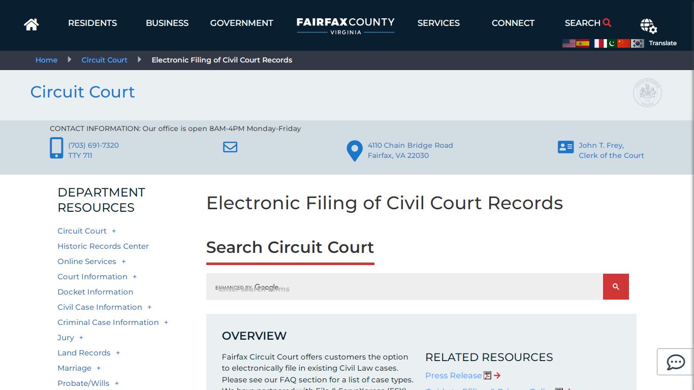 Electronic Filing of Civil Court Records - Fairfax County, Virginia